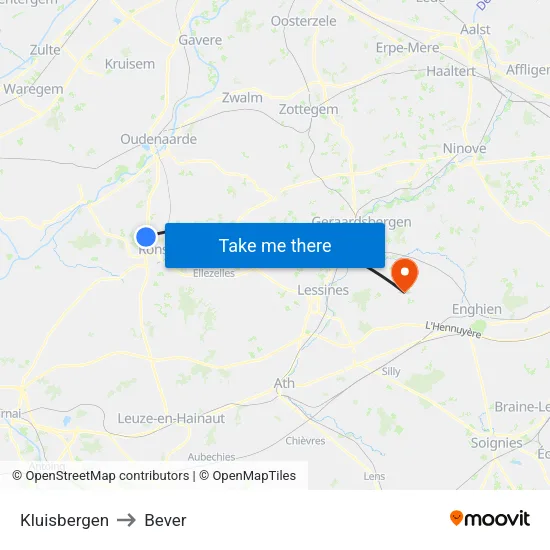 Kluisbergen to Bever map
