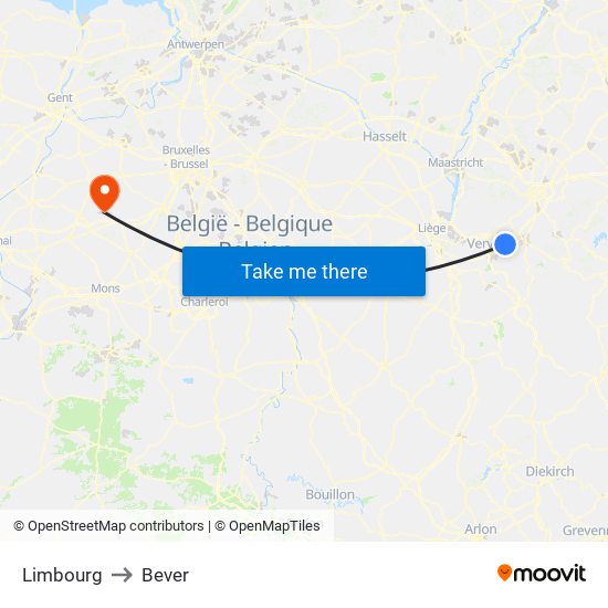 Limbourg to Bever map