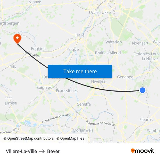 Villers-La-Ville to Bever map