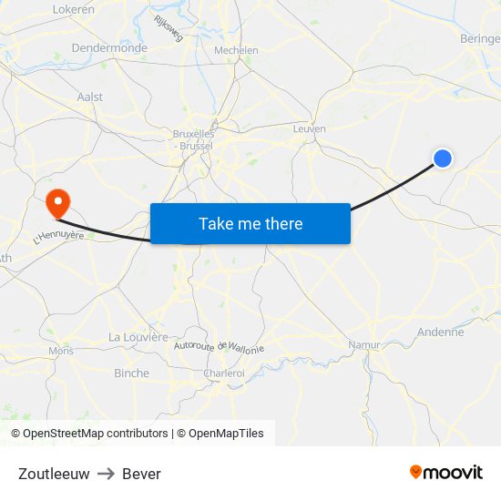 Zoutleeuw to Bever map