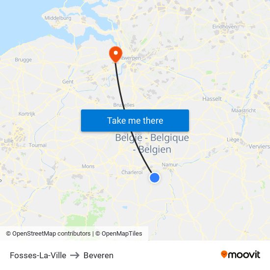 Fosses-La-Ville to Beveren map