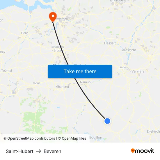 Saint-Hubert to Beveren map