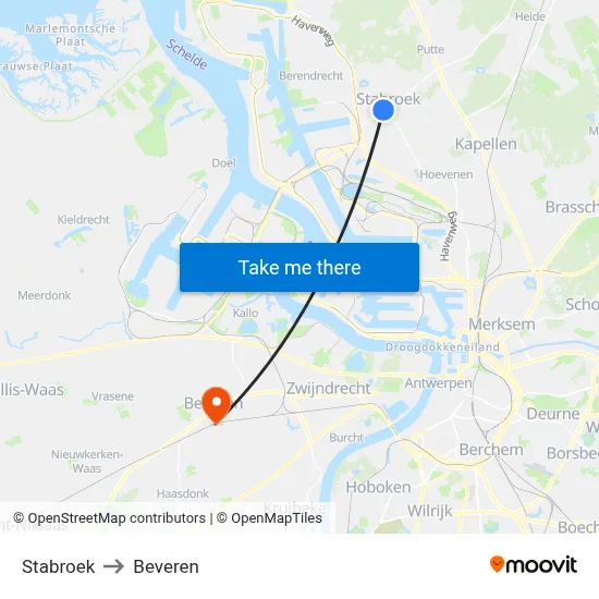Stabroek to Beveren map
