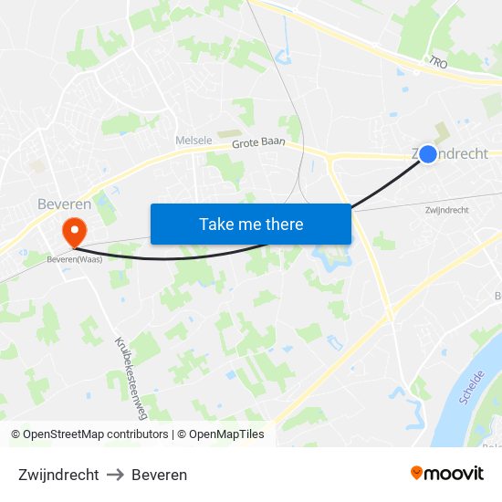 Zwijndrecht to Beveren map