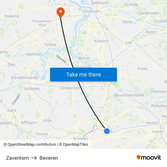 Zaventem to Beveren map