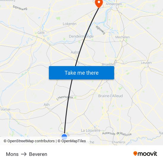 Mons to Beveren map