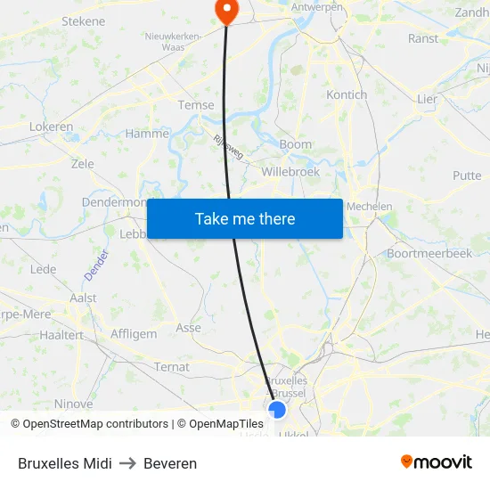 Bruxelles Midi to Beveren map