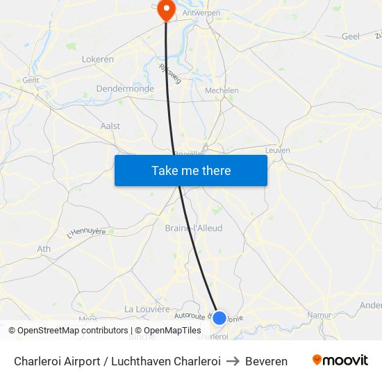 Charleroi Airport / Luchthaven Charleroi to Beveren map