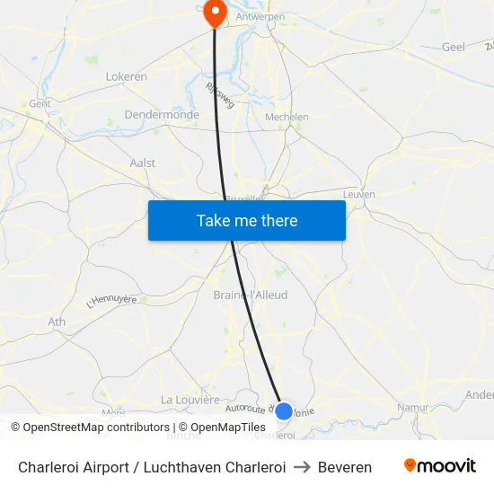 Charleroi Airport / Luchthaven Charleroi to Beveren map