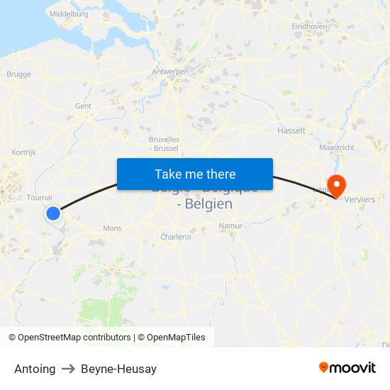 Antoing to Beyne-Heusay map