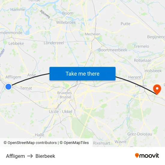 Affligem to Bierbeek map