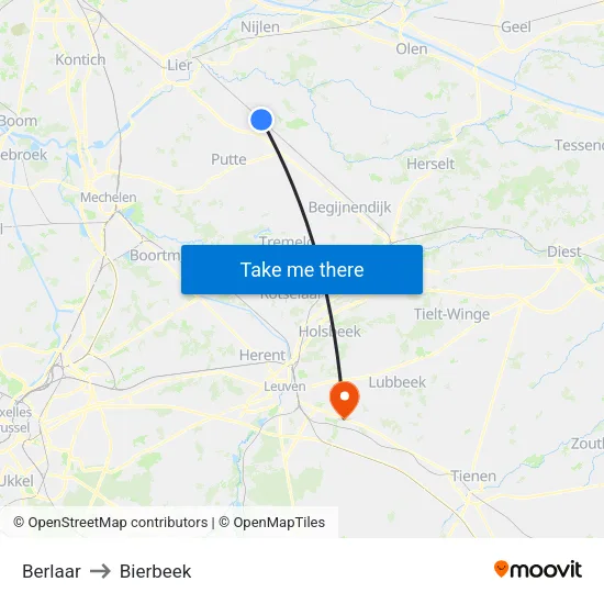 Berlaar to Bierbeek map