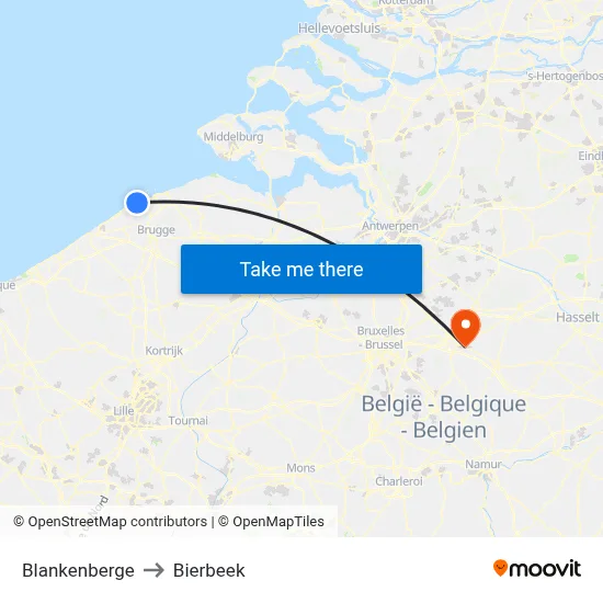 Blankenberge to Bierbeek map