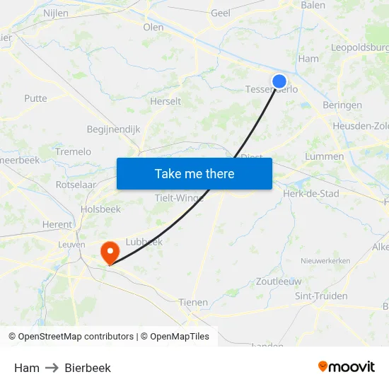 Ham to Bierbeek map