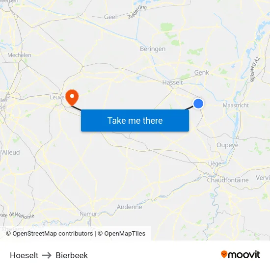 Hoeselt to Bierbeek map