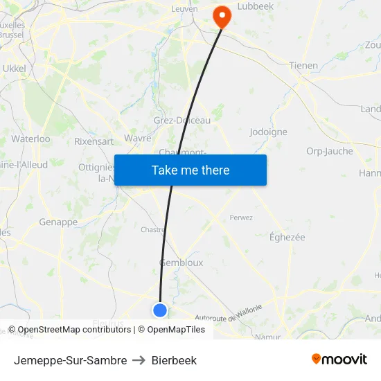 Jemeppe-Sur-Sambre to Bierbeek map
