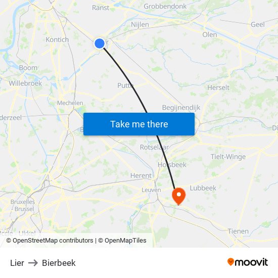 Lier to Bierbeek map