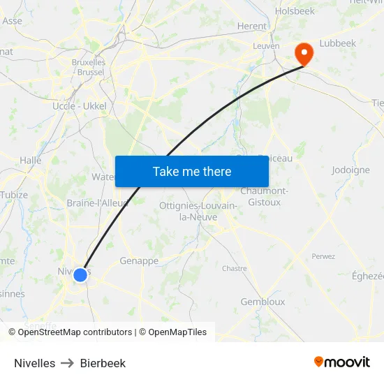 Nivelles to Bierbeek map