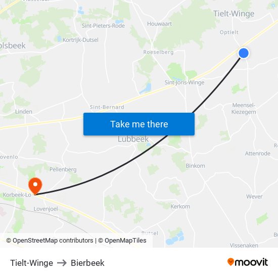 Tielt-Winge to Bierbeek map