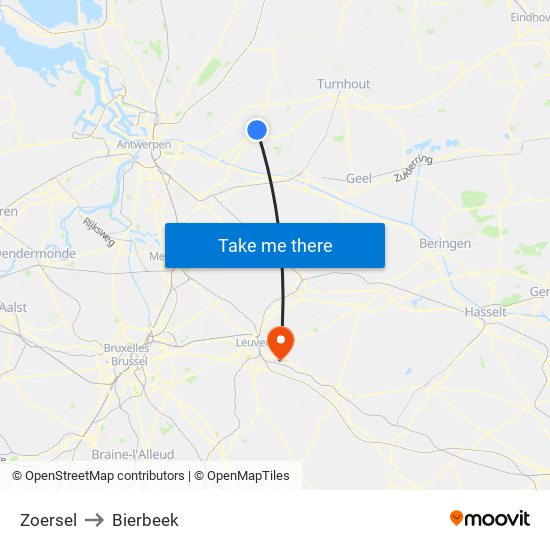 Zoersel to Bierbeek map