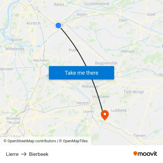 Lierre to Bierbeek map
