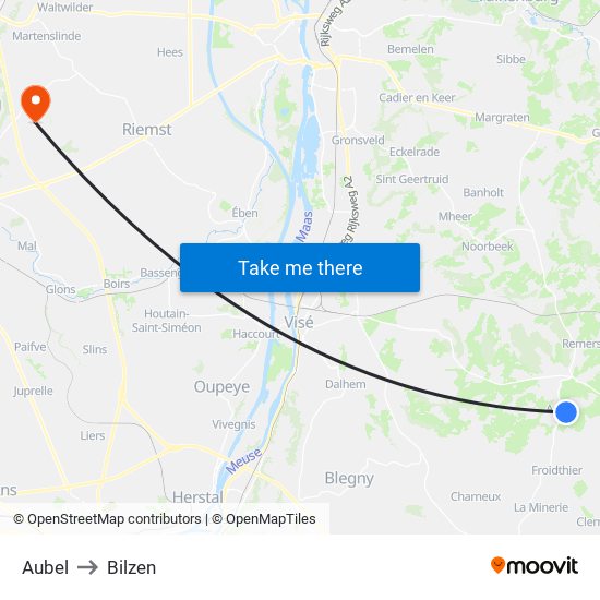 Aubel to Bilzen map