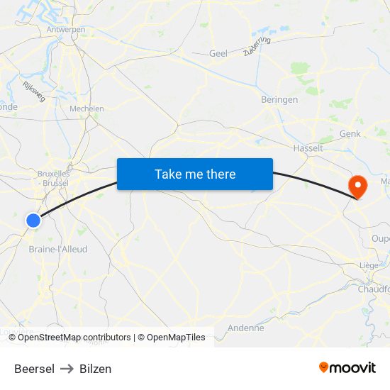 Beersel to Bilzen map