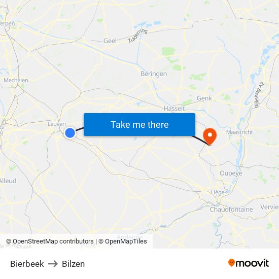 Bierbeek to Bilzen map