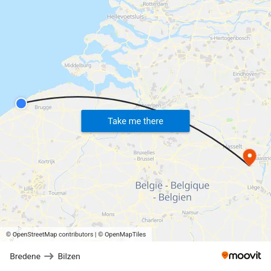 Bredene to Bilzen map