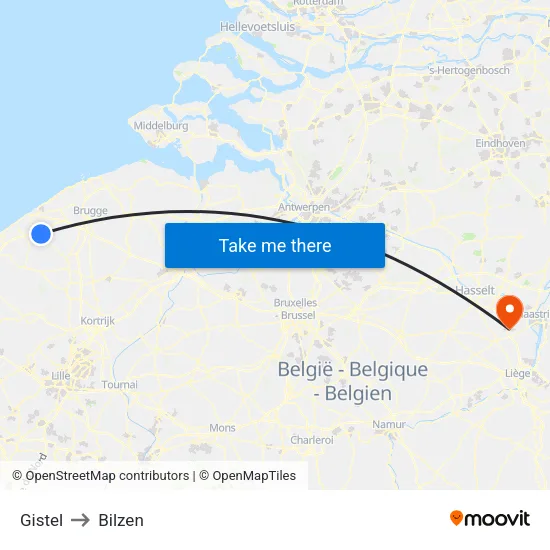 Gistel to Bilzen map