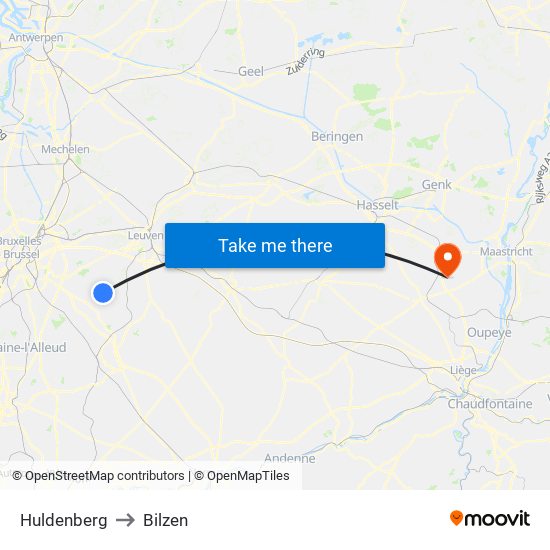 Huldenberg to Bilzen map