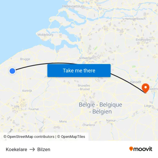 Koekelare to Bilzen map
