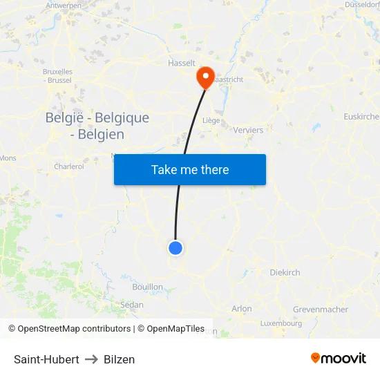 Saint-Hubert to Bilzen map