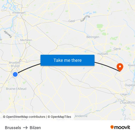 Brussels to Bilzen map