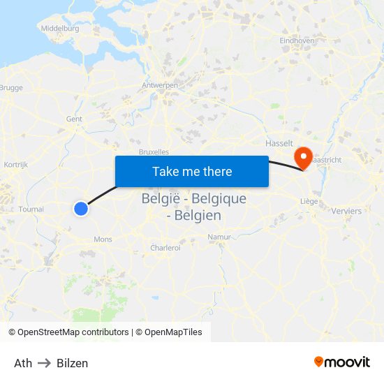 Ath to Bilzen map