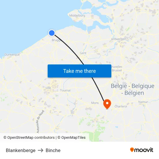 Blankenberge to Binche map