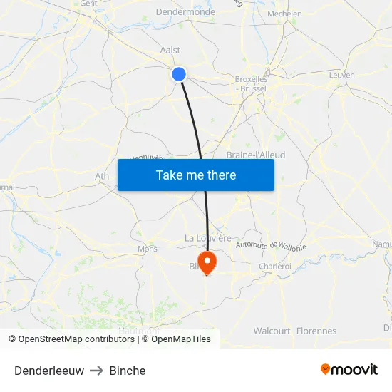 Denderleeuw to Binche map