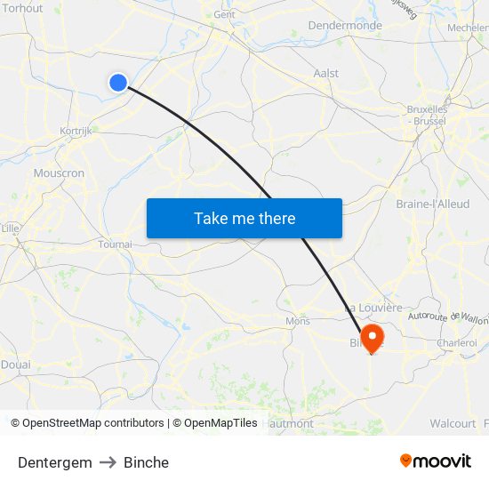 Dentergem to Binche map