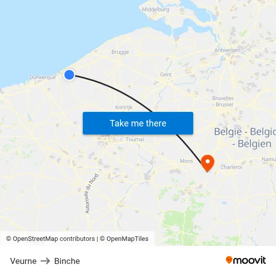 Veurne to Binche map