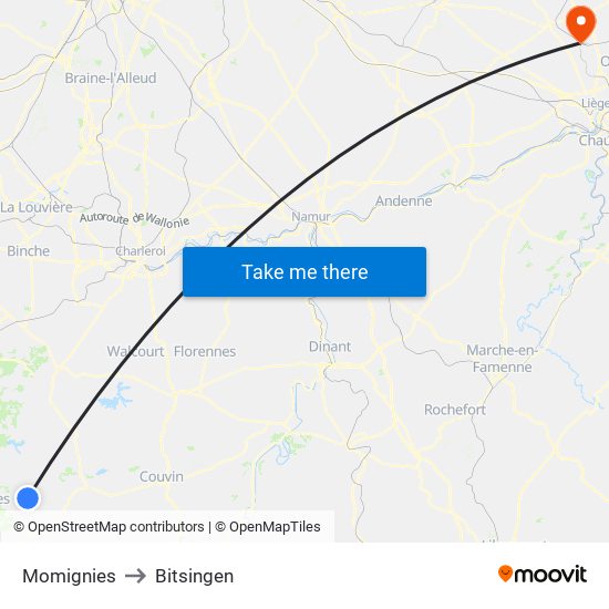 Momignies to Bitsingen map