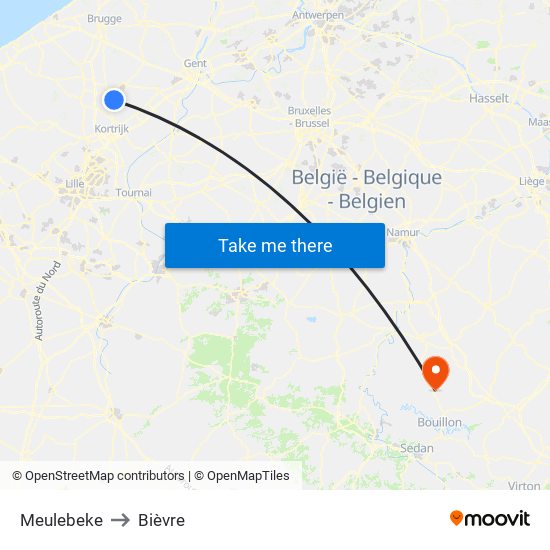 Meulebeke to Bièvre map