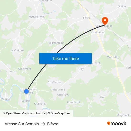 Vresse-Sur-Semois to Bièvre map