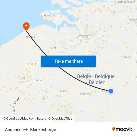 Andenne to Blankenberge map