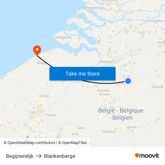 Begijnendijk to Blankenberge map