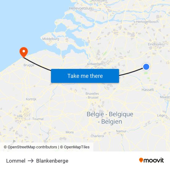 Lommel to Blankenberge map