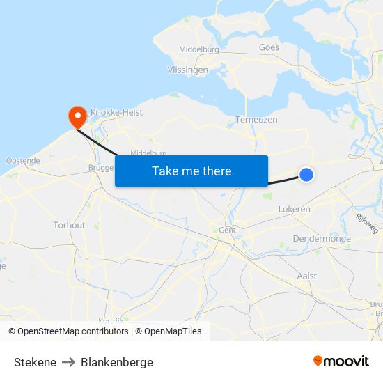 Stekene to Blankenberge map