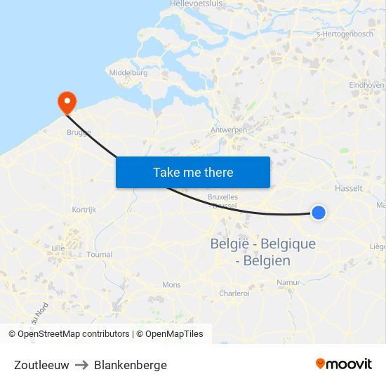 Zoutleeuw to Blankenberge map