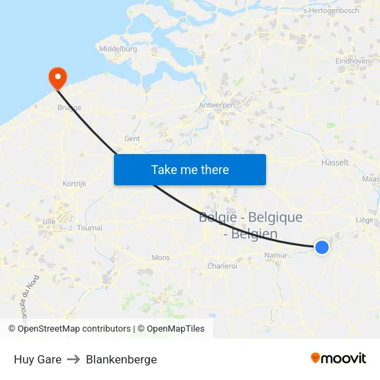 Huy Gare to Blankenberge map