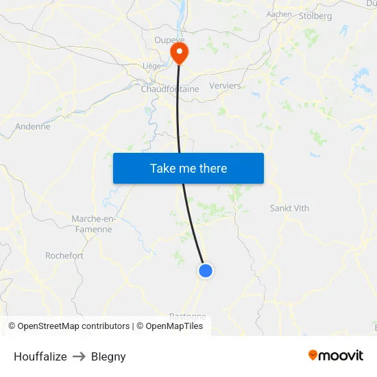 Houffalize to Blegny map