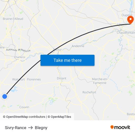 Sivry-Rance to Blegny map